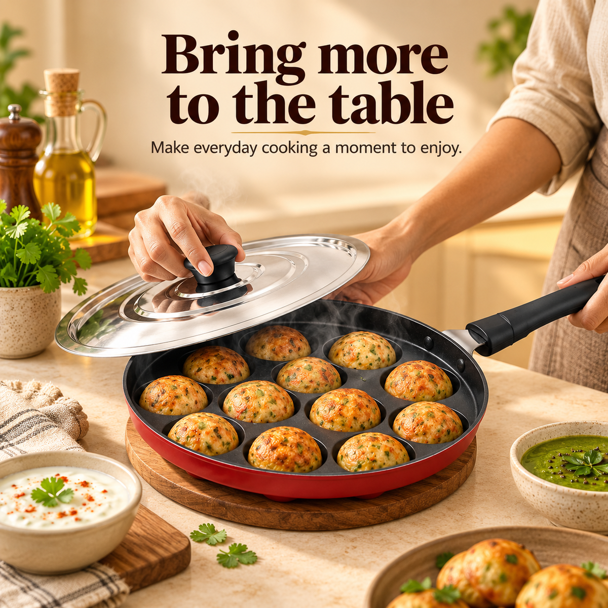 N.S Appam With Lid (Long Handle) 12 Cavity