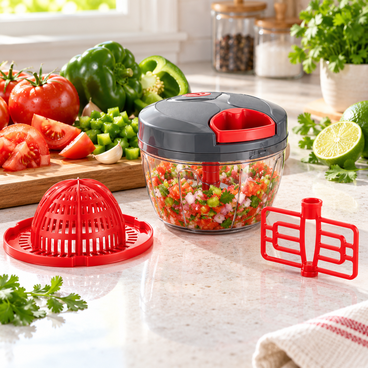 Manual Chopper with Citrus Juicer & Mixing Attachment