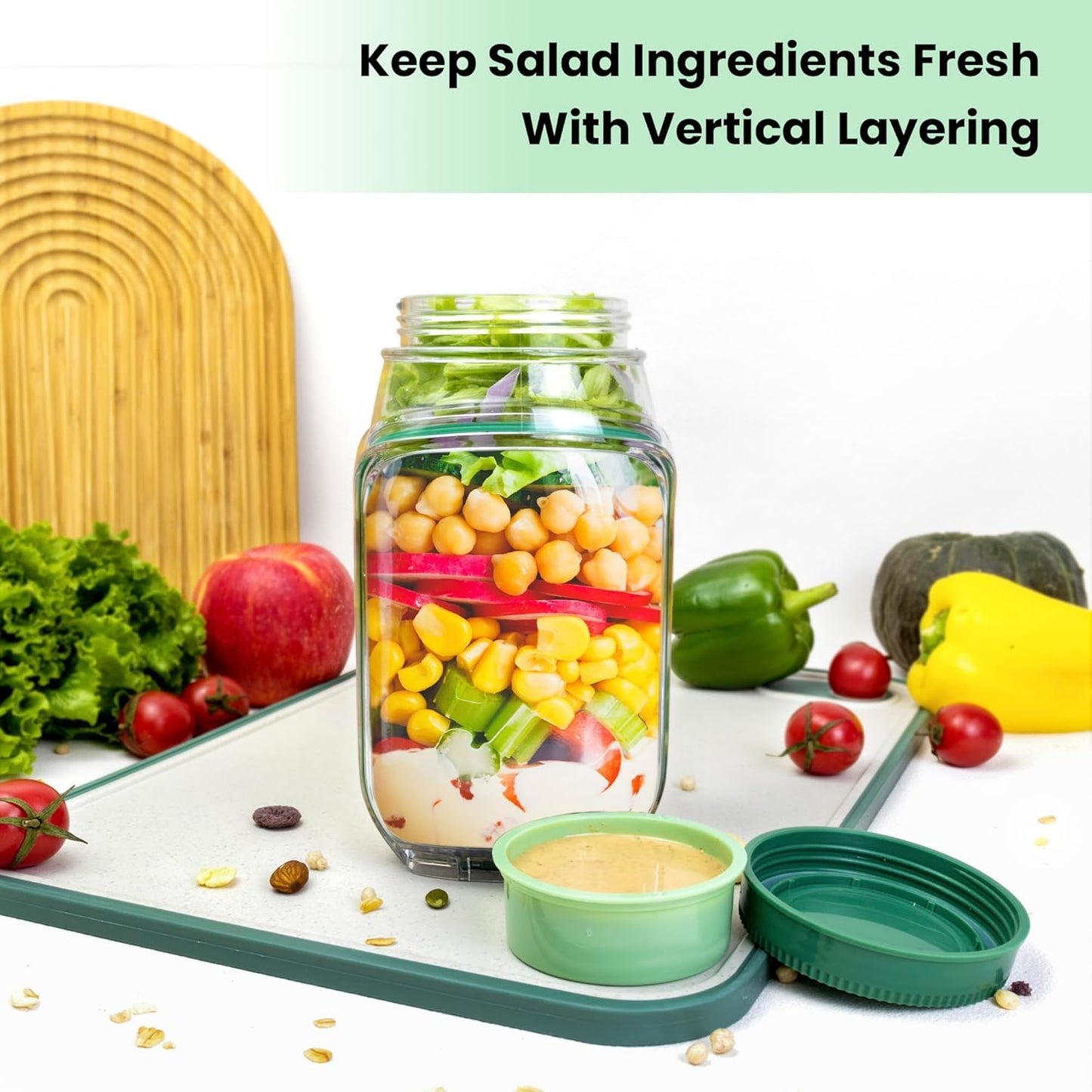 FreshMix Salad Jar with Separate Dressing Cup