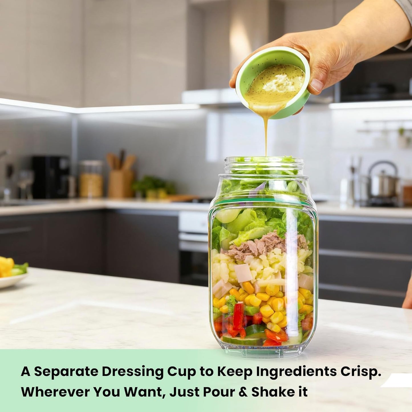 FreshMix Salad Jar with Separate Dressing Cup