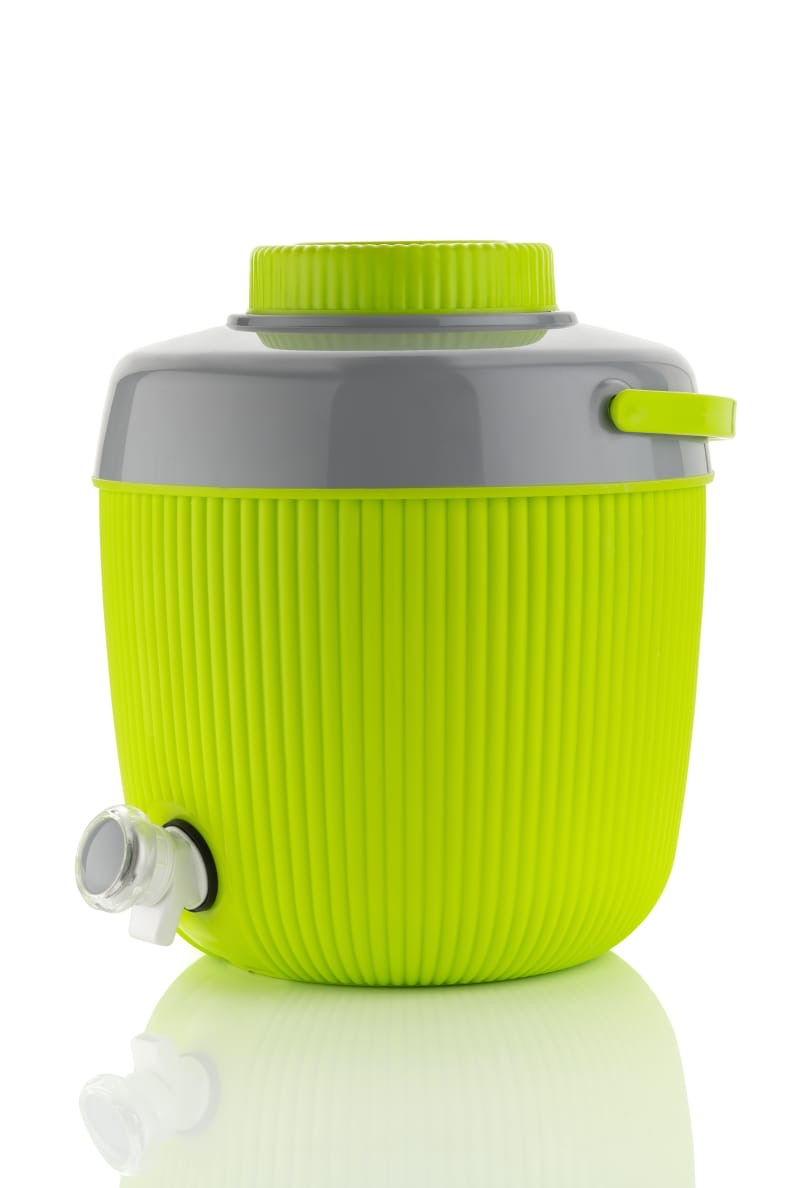 Insulated Plastic Water Jug Dispenser with Tap & Handle (Green & Grey)