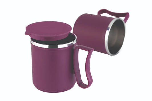 Stainless Steel-Lined Mug with Lid & Handle – Purple