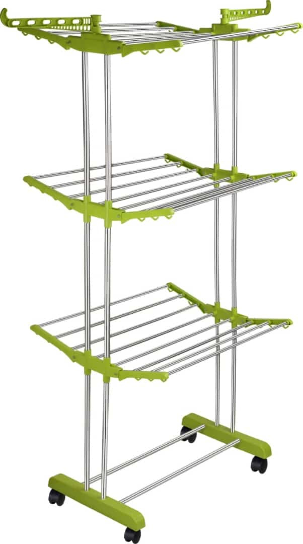 3-Tier Clothes Drying Rack with Wheels & Hanger Holders – Green