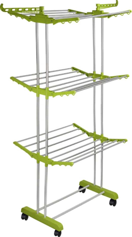 3-Tier Clothes Drying Rack with Wheels & Hanger Holders – Green