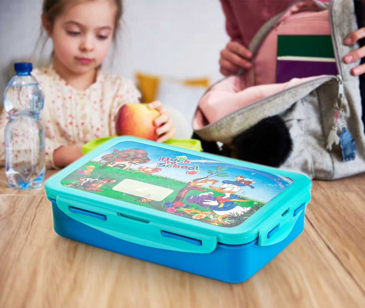 Cartoon-Print Lunch Box with Clip Closures