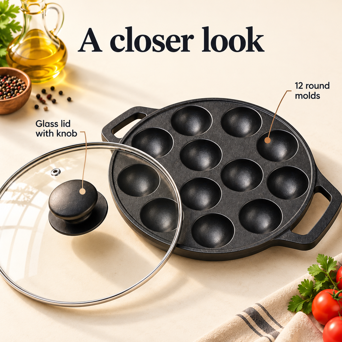 Cast Iron Appam Pan 12 With Lid