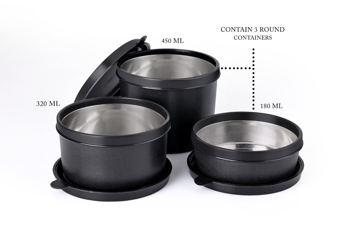 Stainless Steel Lunch Box Set with Insulated Shoulder Bag &amp; Water Bottle (All-Black Edition)