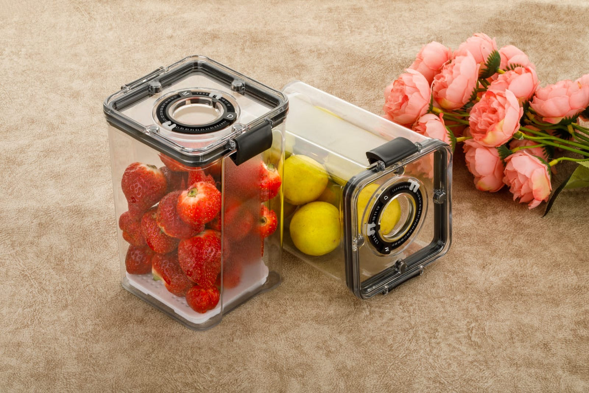 4 pcs. Airtight Fridge Produce Saver Container with Date Tracker Dial & Drain Tray