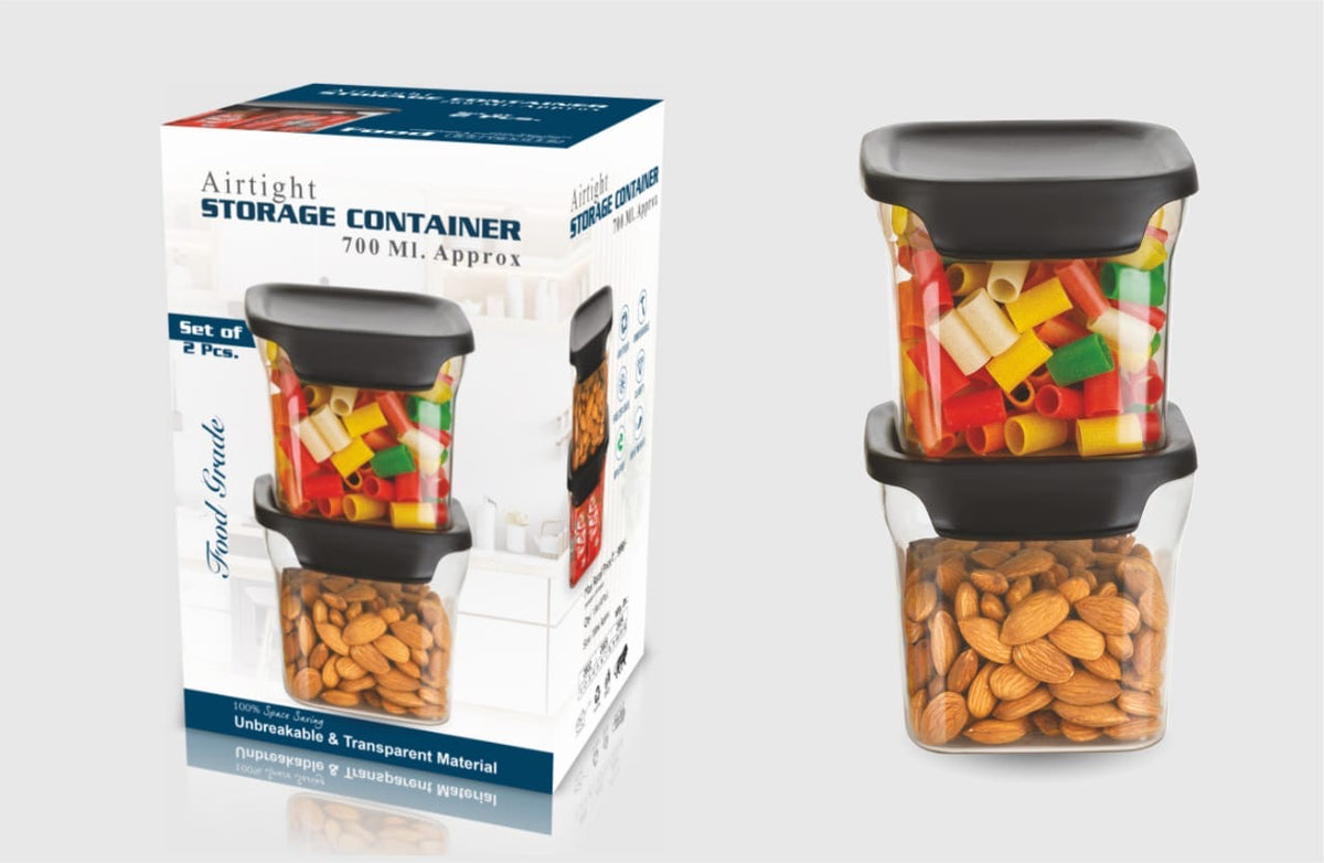 Airtight Unbreakable Transparent Food Storage Container Set of 2 (700 ml)
