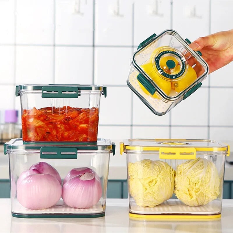 4-Piece Color-Coded Produce Saver Set with Date Dial & Moisture Drain Plate