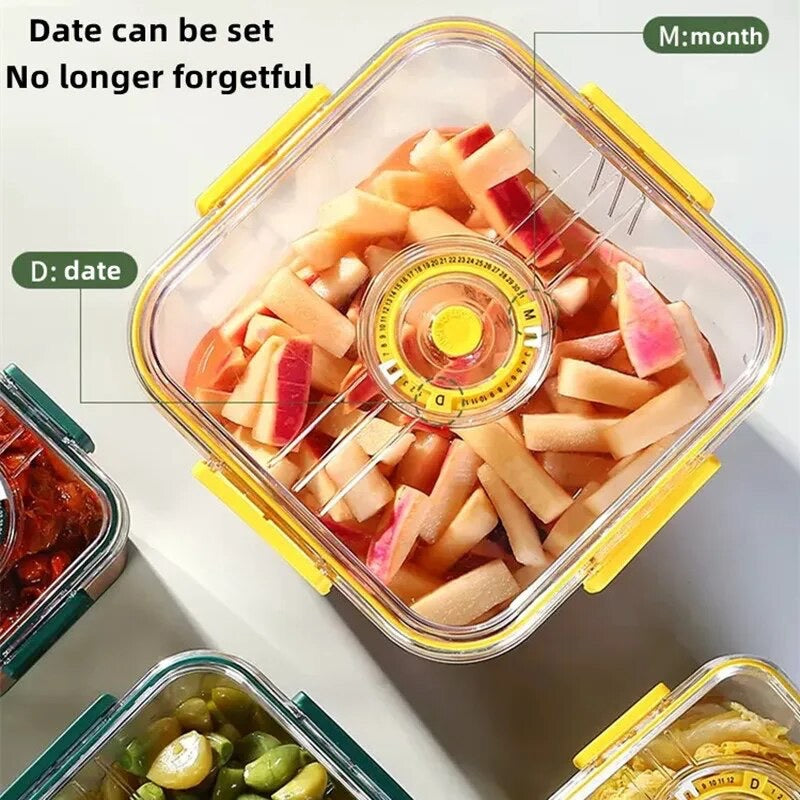 4-Piece Color-Coded Produce Saver Set with Date Dial & Moisture Drain Plate