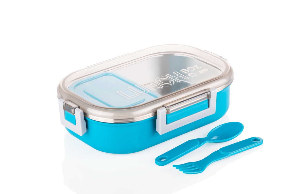 Stainless Steel Inner Leak-Proof Lunch Box with Spoon & Fork Set (Blue)