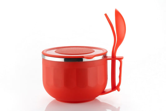 Soup Mug with Lid, Spoon & Fork – Red