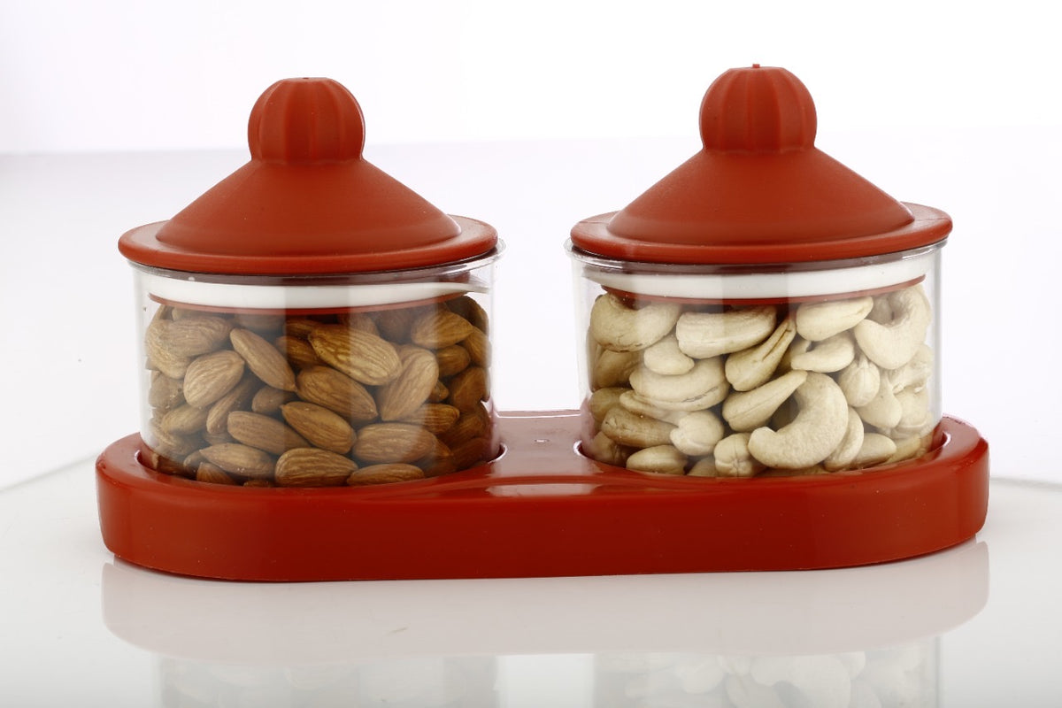 Airtight Plastic Dry Fruit & Snack Storage Container Set with Serving Tray