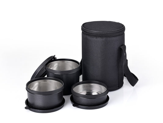 3-Piece Stackable Stainless Steel Inner Lunch Box Set with Insulated Cylindrical Bag