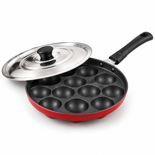 N.S Appam With Lid (Long Handle) 12 Cavity