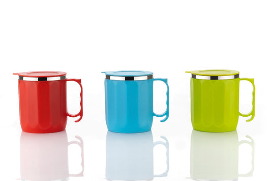 Stainless Steel Inner Coffee & Tea Mug with Lid and Handle pcs. 3