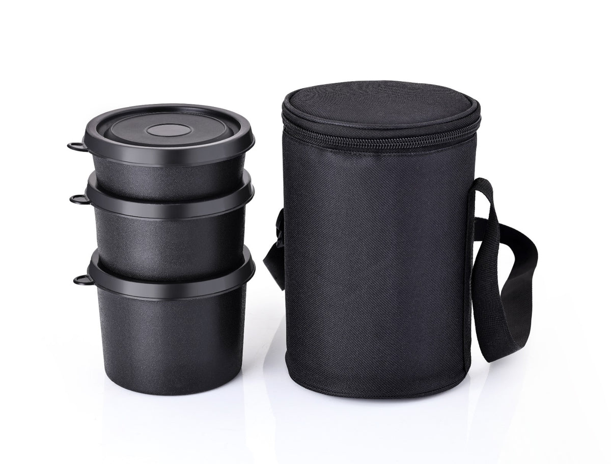3-Piece Stackable Stainless Steel Inner Lunch Box Set with Insulated Cylindrical Bag
