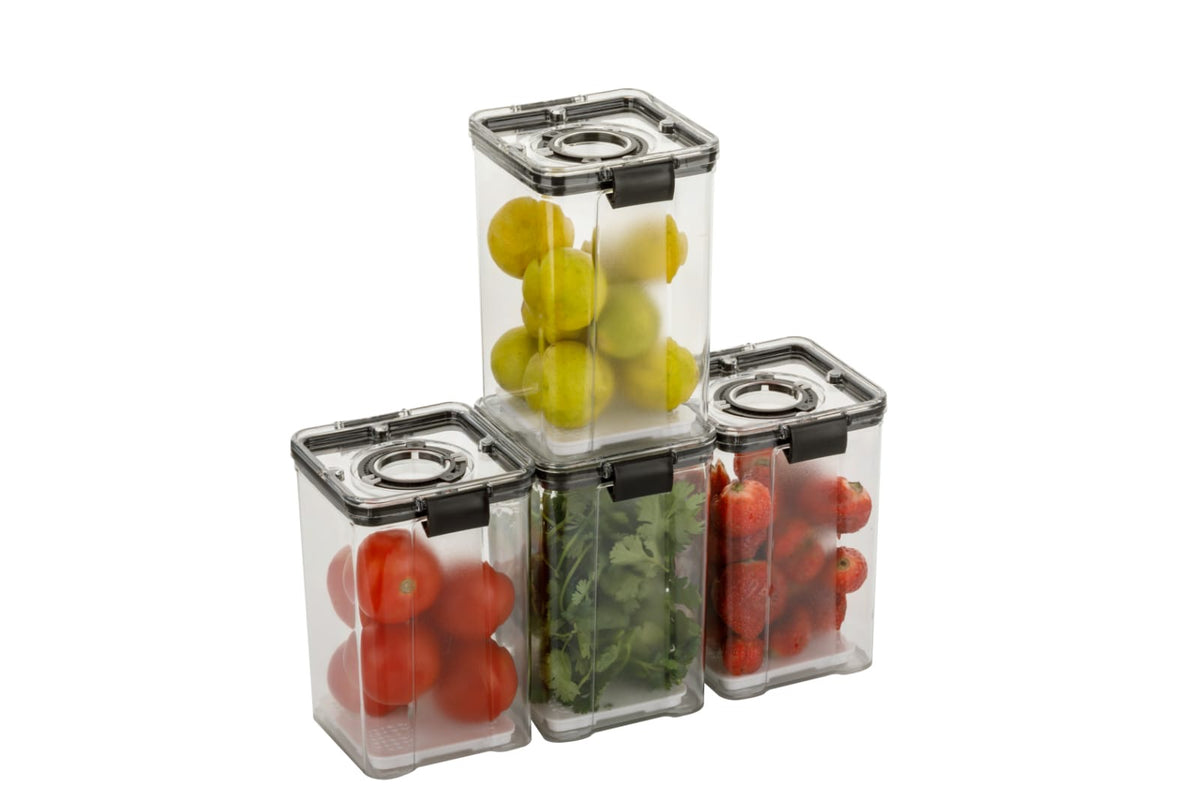 4 pcs. Airtight Fridge Produce Saver Container with Date Tracker Dial & Drain Tray