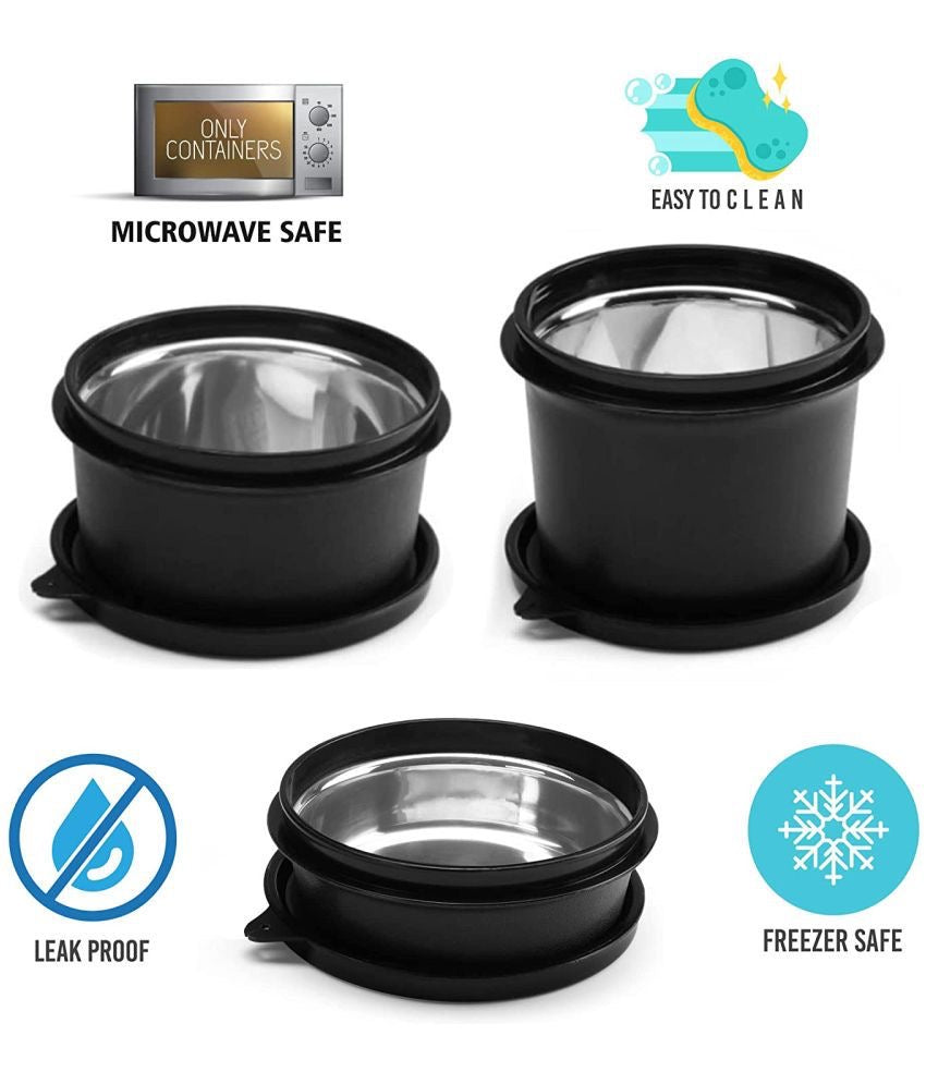 3-Piece Stackable Stainless Steel Inner Lunch Box Set with Insulated Cylindrical Bag