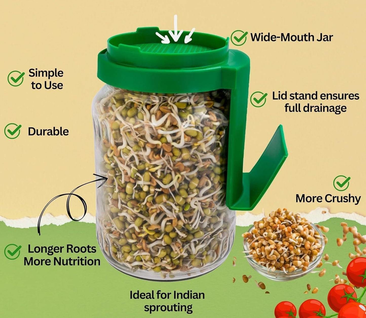 Sprout Maker Jar with Stand 🌱 – Buy 1 Get 1 FREE | Easy Home Sprouting