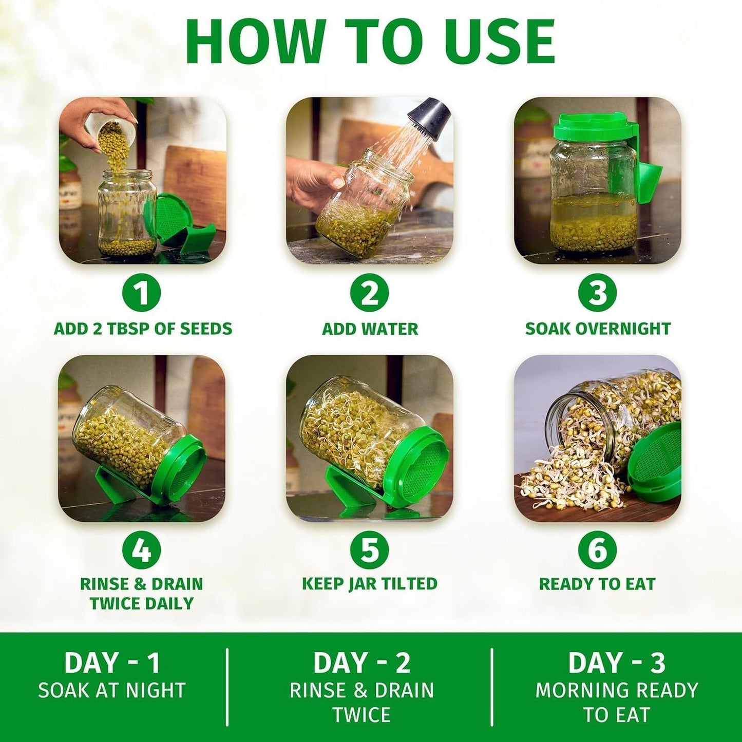 Sprout Maker Jar with Stand 🌱 – Buy 1 Get 1 FREE | Easy Home Sprouting